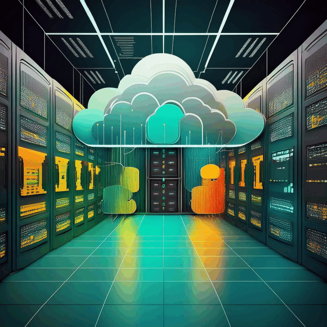 Teal and yellow cloud database environment