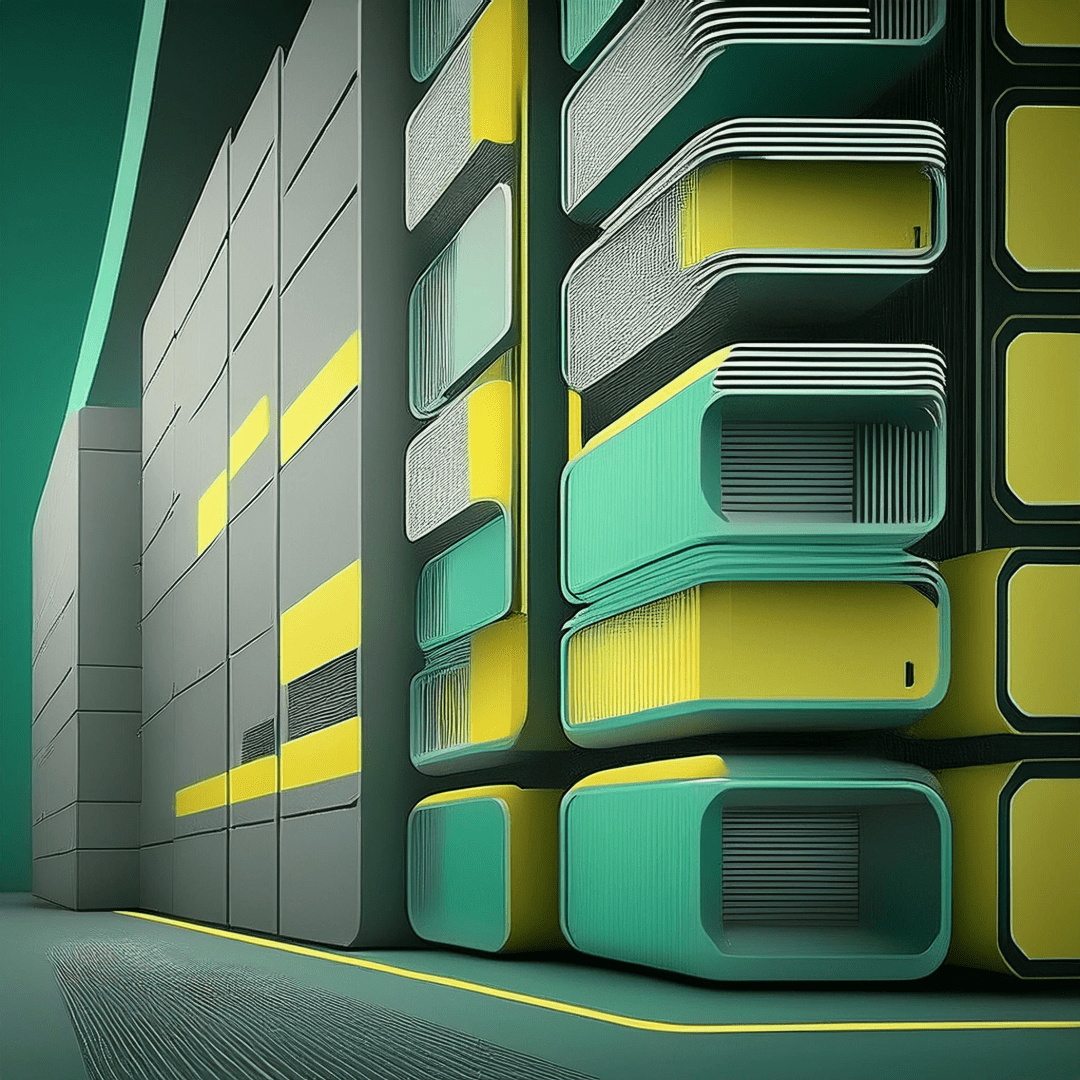 database environment in yellow, grey, teal.