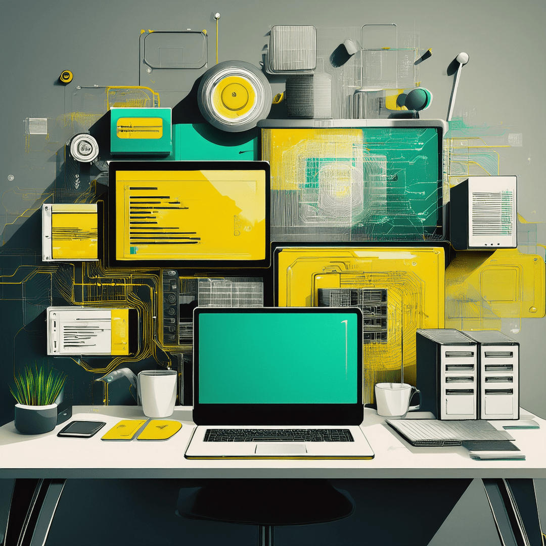 Colorful desk of a worker reviewing server performance