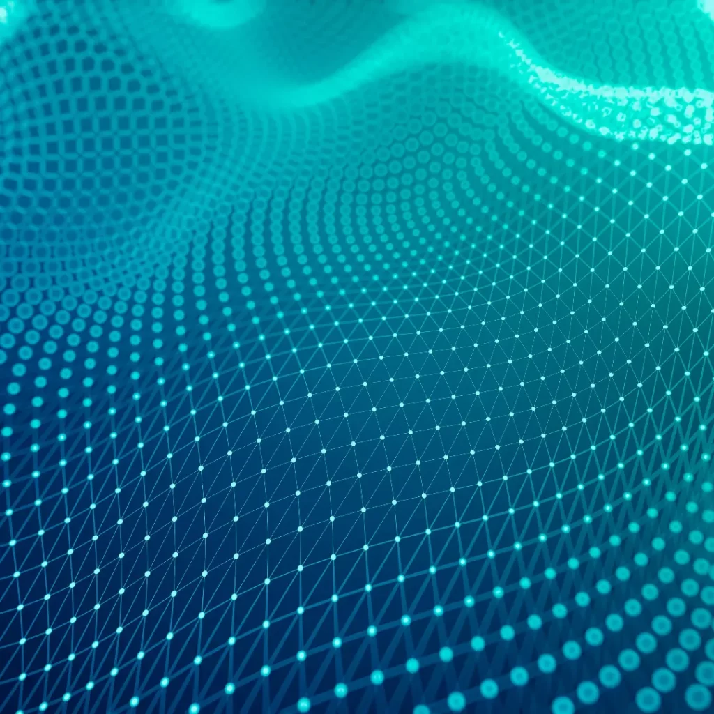 A digital abstract image of a wavy surface formed by a grid of glowing blue lines and dots, creating a futuristic and dynamic pattern reminiscent of data visualization in advanced database systems.