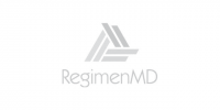 Gray geometric logo resembling interlocking lines, symbolizing logistics, above the text “RegimenMD” in light gray, all on a white background.