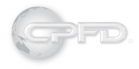 A grayscale logo featuring a globe on the left, representing global logistics, and the letters CPFD in a bold, stylized font overlapping the right side of the globe.
