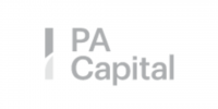 The image shows the logo for PA Capital, featuring the words PA Capital in gray text next to a vertical gray bar and a curved gray shape on a white background.