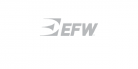 Gray EFW logo centered on a white background, with a stylized abstract design to the left of the text, reflecting distribution and logistics expertise.