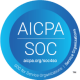 A blue circular AICPA SOC logo with the text AICPA SOC in the center, aicpa.org/soc4so below it, and SOC for Service Organizations around the bottom edge.
