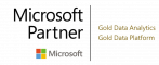 Microsoft Partner logo with Gold Data Analytics and Gold Data Platform listed, plus the Microsoft logo in color.